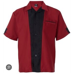 Hilton Bowling Retro Style Shirt Short Sleeve Burgundy & Black Size men's Medium